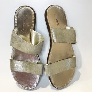 Next Gold leather 2 banded sandals size 38 EU
